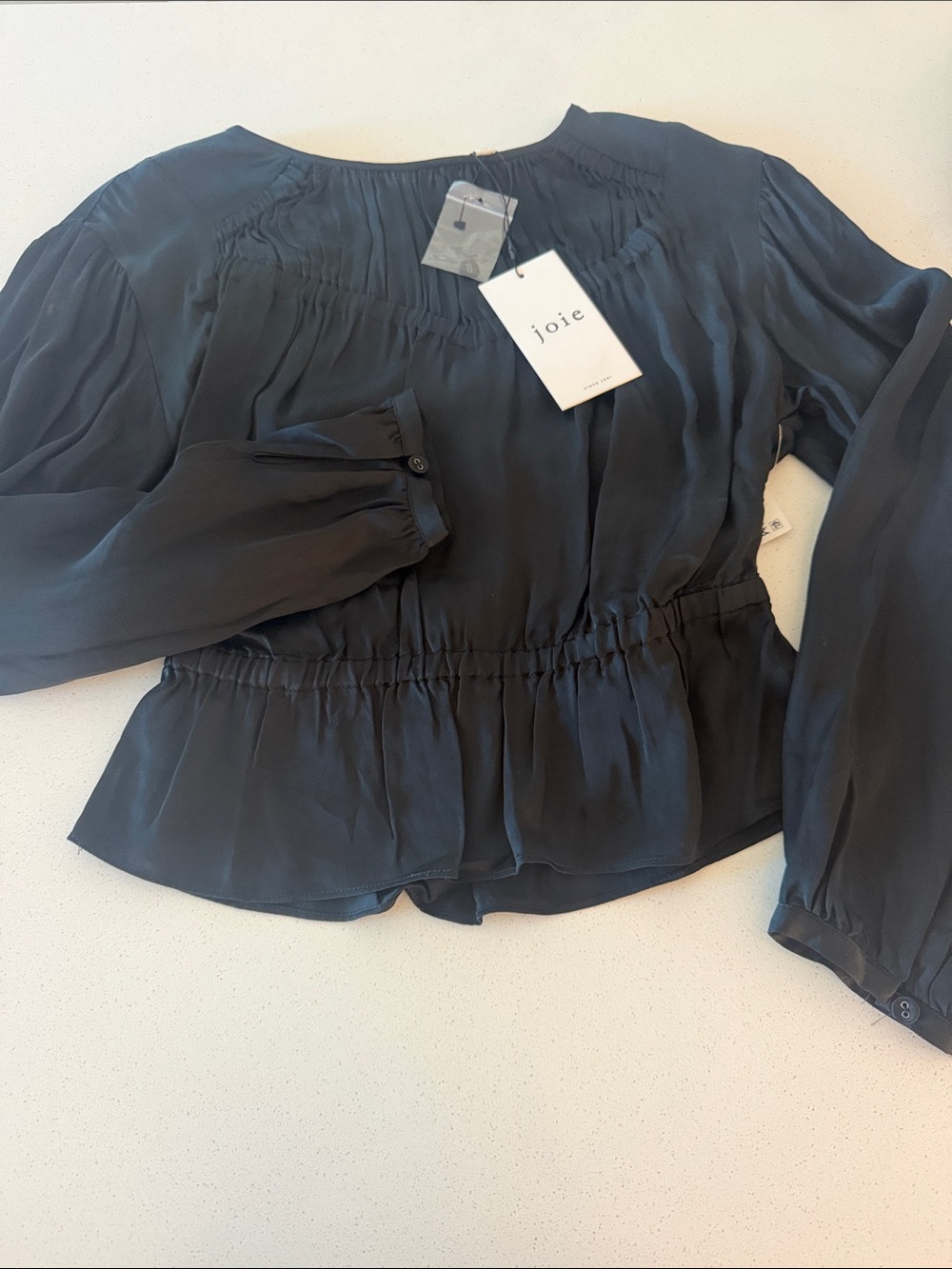 Joie Black Long-Sleeve Gathered Peplum Blouse